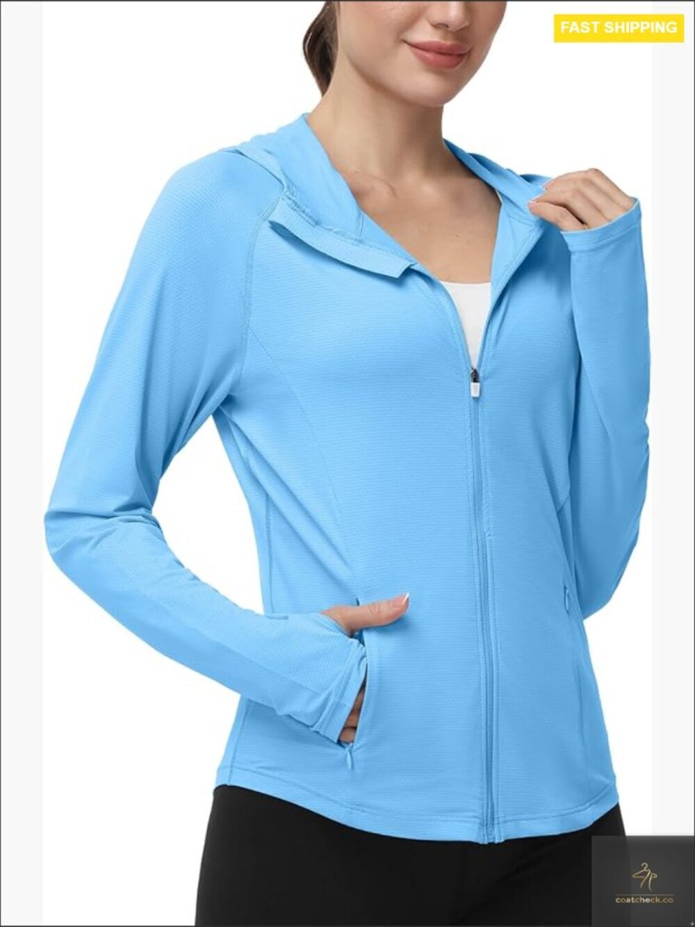 UPF 50+ Sun Protection Hoodie Jacket Lightweight Full Zip Athletic Workout Shirt